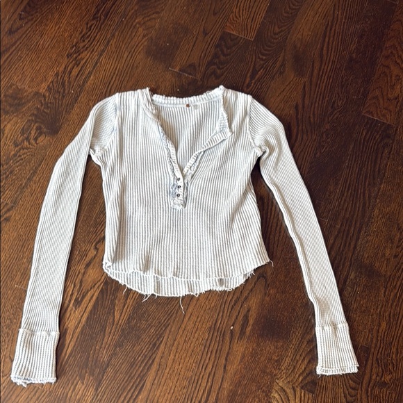 Free People White Ribbed Buttoned Blouse - Picture 1 of 4